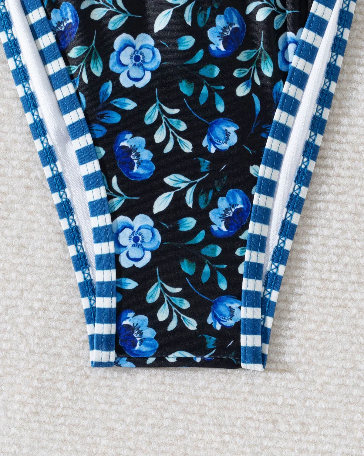 Royal Blue Knit Print Contrast Bikini Set sold by rihoas product image thumbnail 5