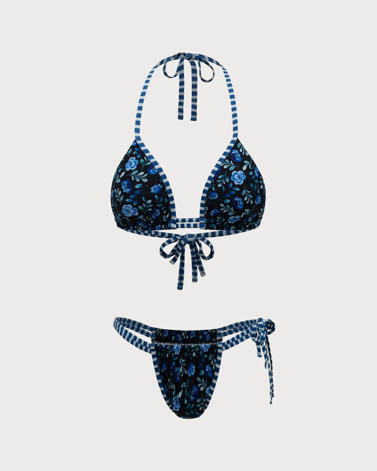Royal Blue Knit Print Contrast Bikini Set sold by rihoas