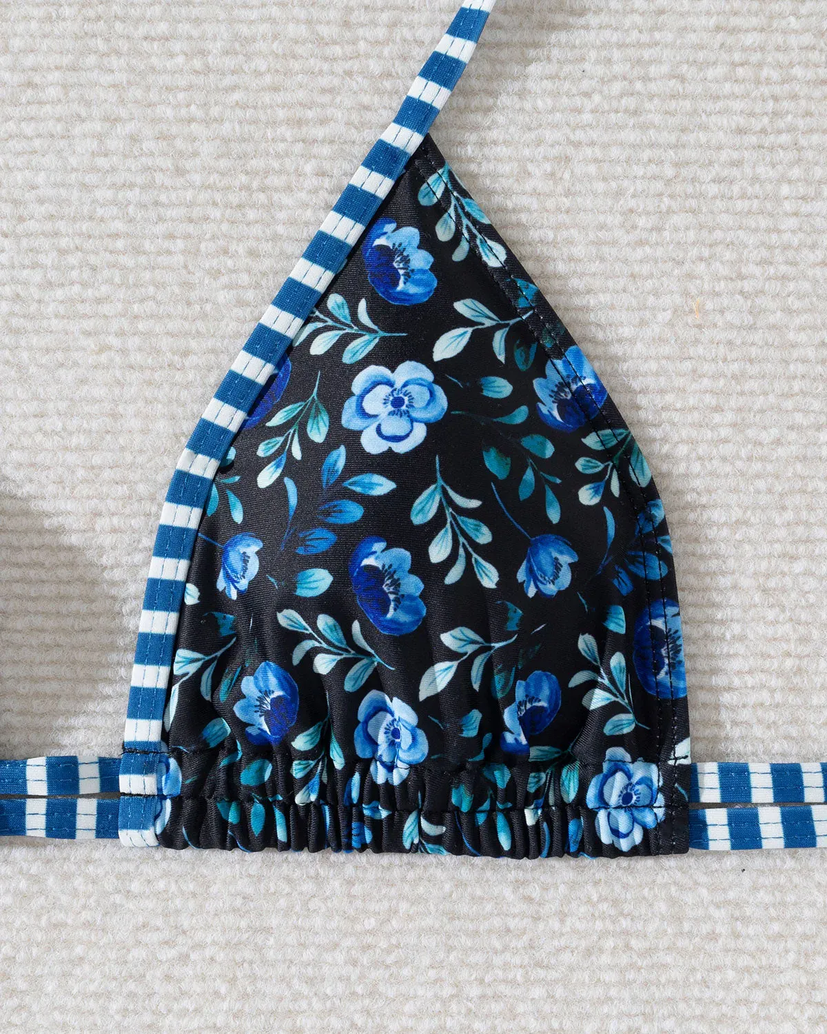 Royal Blue Knit Print Contrast Bikini Set sold by rihoas product image thumbnail 3