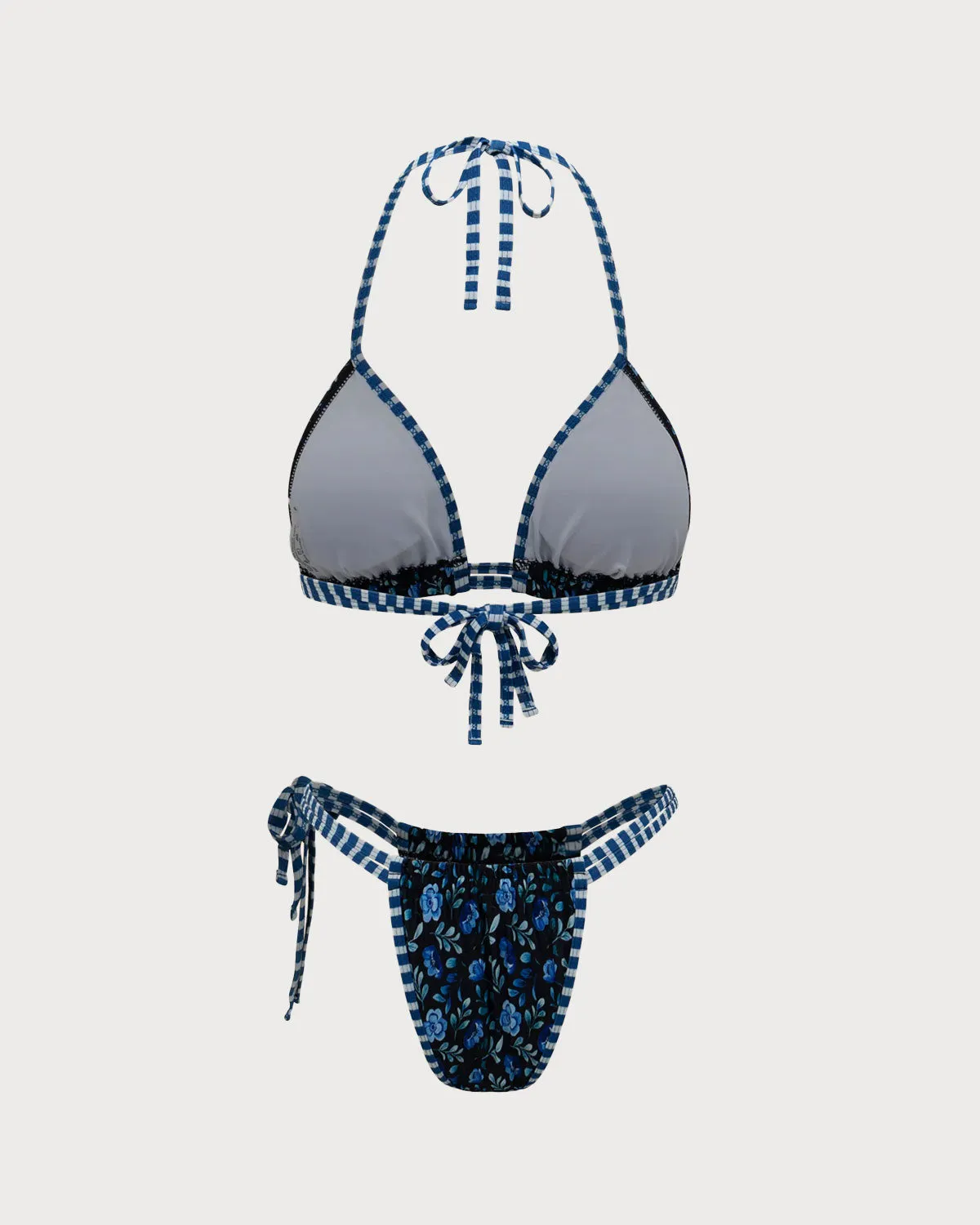 Royal Blue Knit Print Contrast Bikini Set sold by rihoas product image thumbnail 2