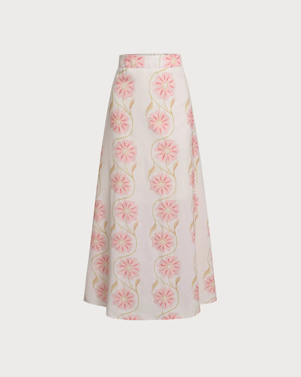 Pink Floral Flared Midi Skirt sold by rihoas