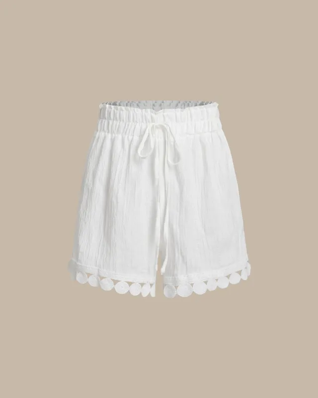 White Textured Tie Waist Shorts sold by rihoas