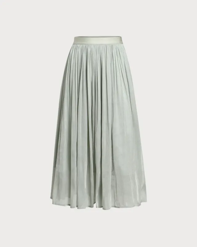 Green Ruched Flowy Pleated Midi Skirt sold by rihoas