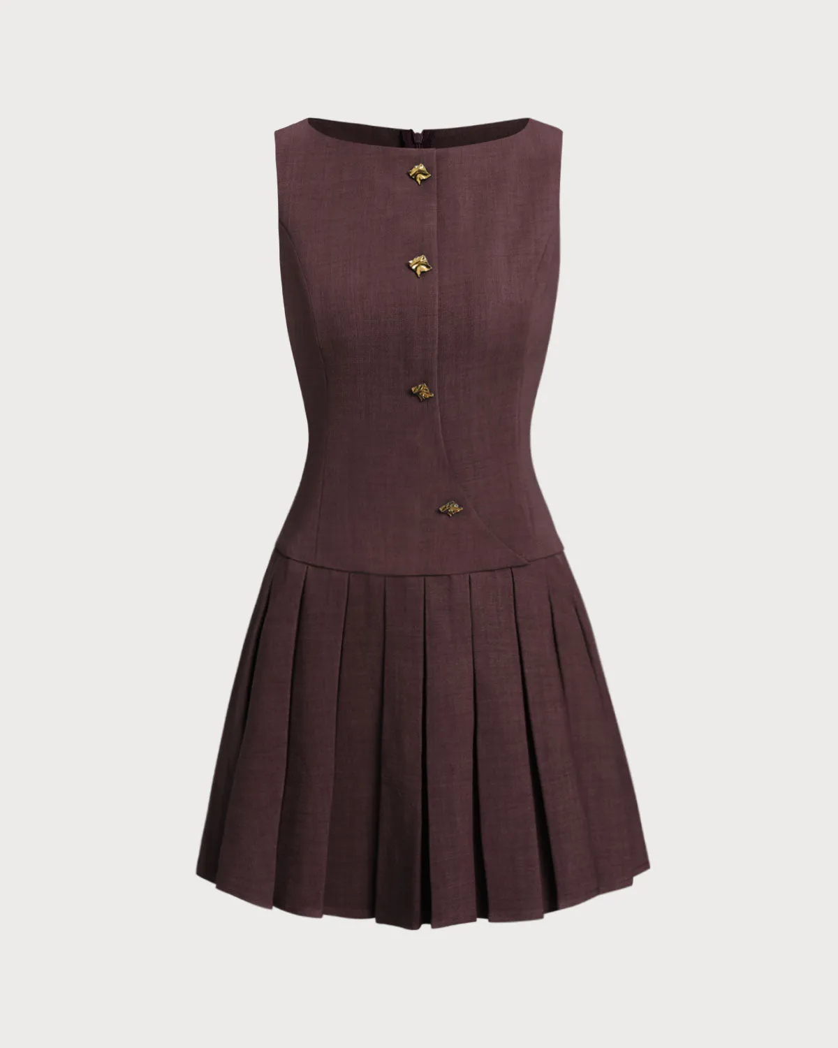 Wine Red Boat Neck Sleeveless Mini Dress sold by rihoas