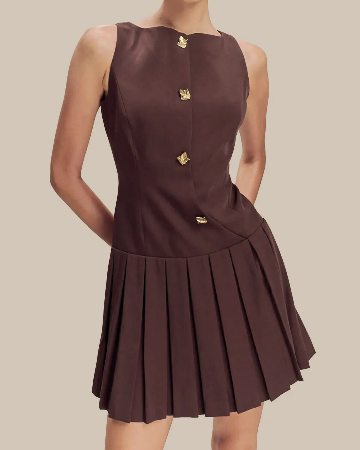 Wine Red Boat Neck Sleeveless Mini Dress sold by rihoas product image thumbnail 4