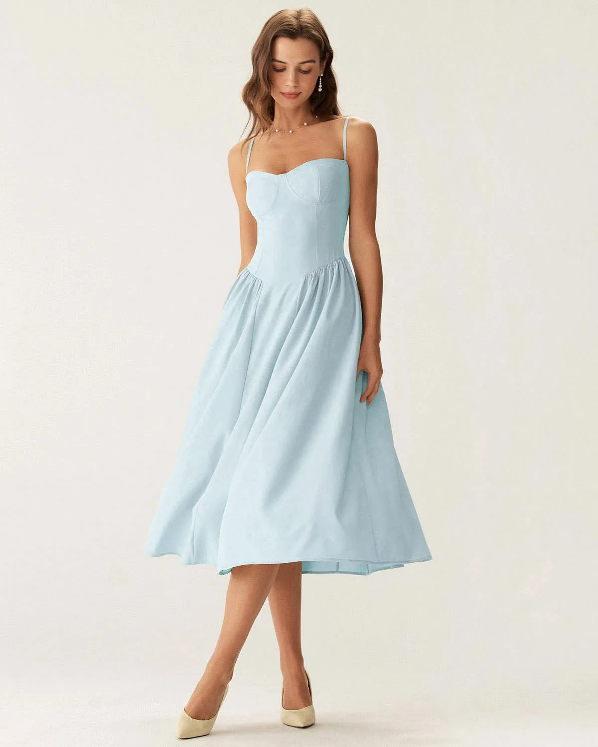 Blue Square Neck Pocket Slip Midi Dress sold by rihoas product image thumbnail 4