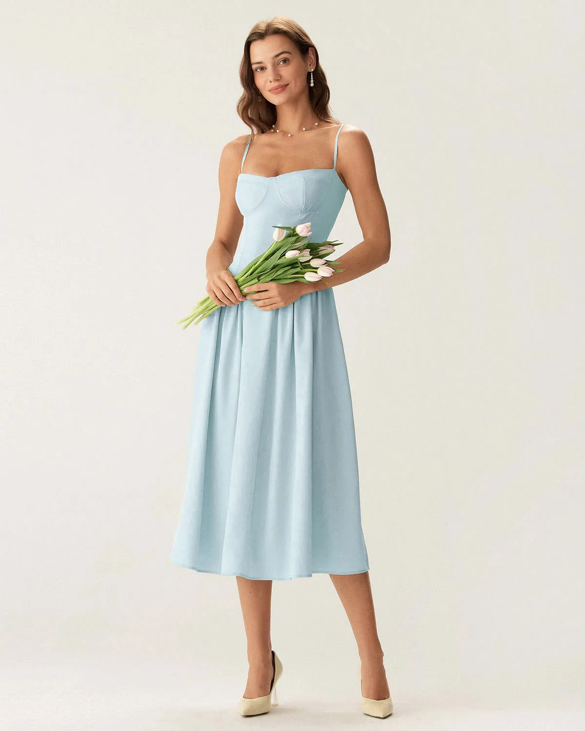 Blue Square Neck Pocket Slip Midi Dress sold by rihoas product image thumbnail 3