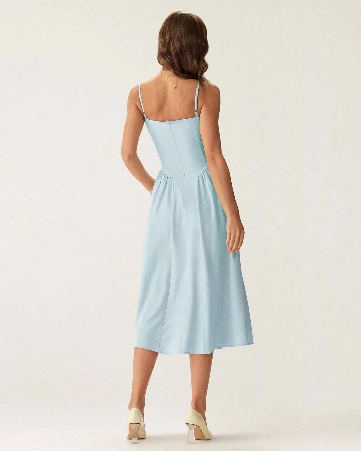 Blue Square Neck Pocket Slip Midi Dress sold by rihoas product image thumbnail 5