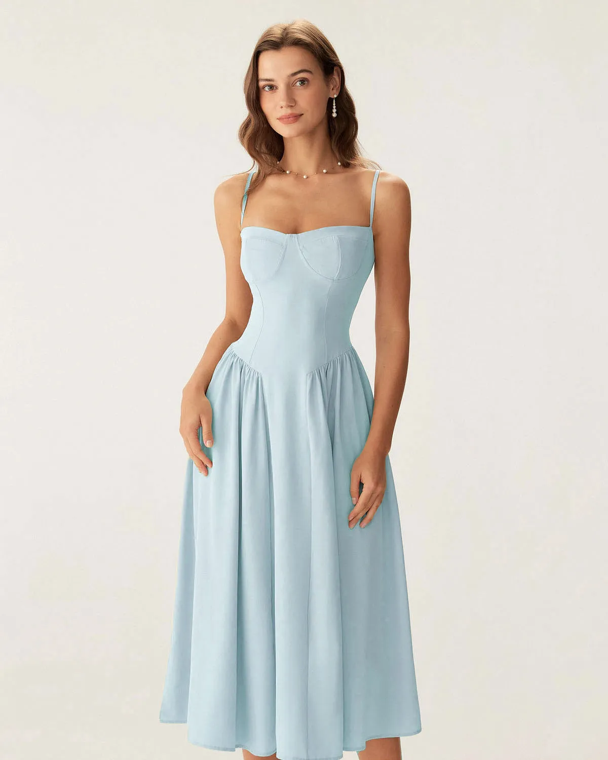 Blue Square Neck Pocket Slip Midi Dress sold by rihoas
