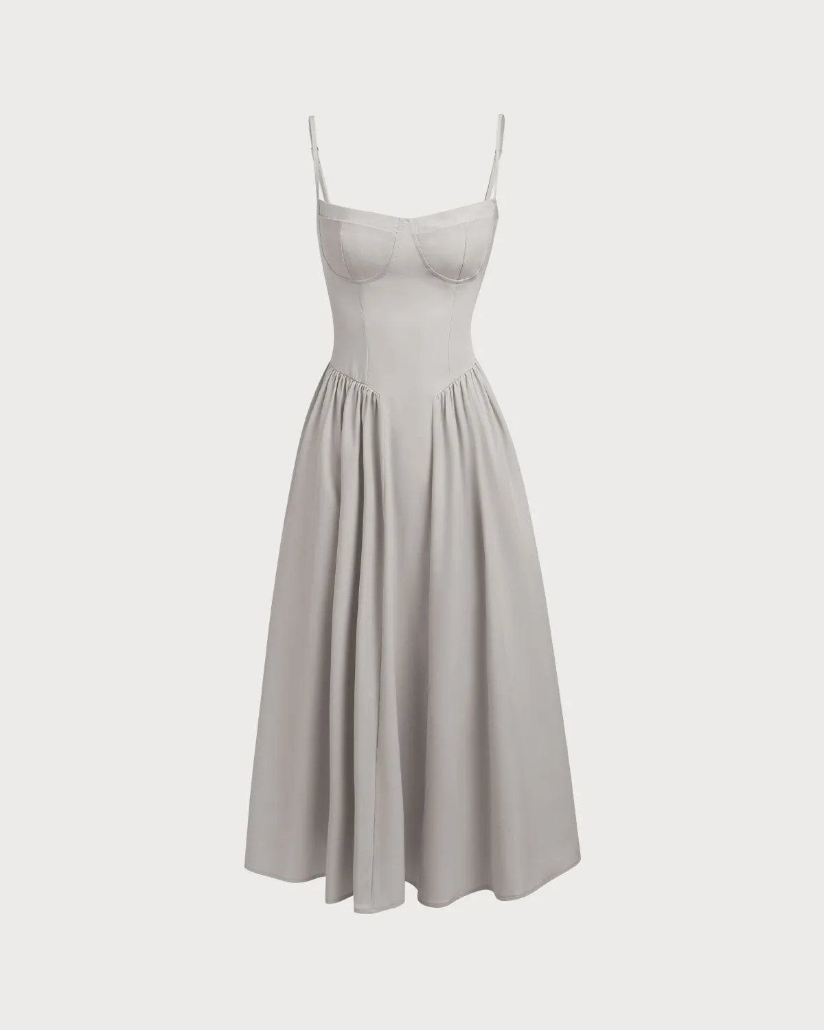 Grey Square Neck Pocket Slip Midi Dress sold by rihoas product image thumbnail 4