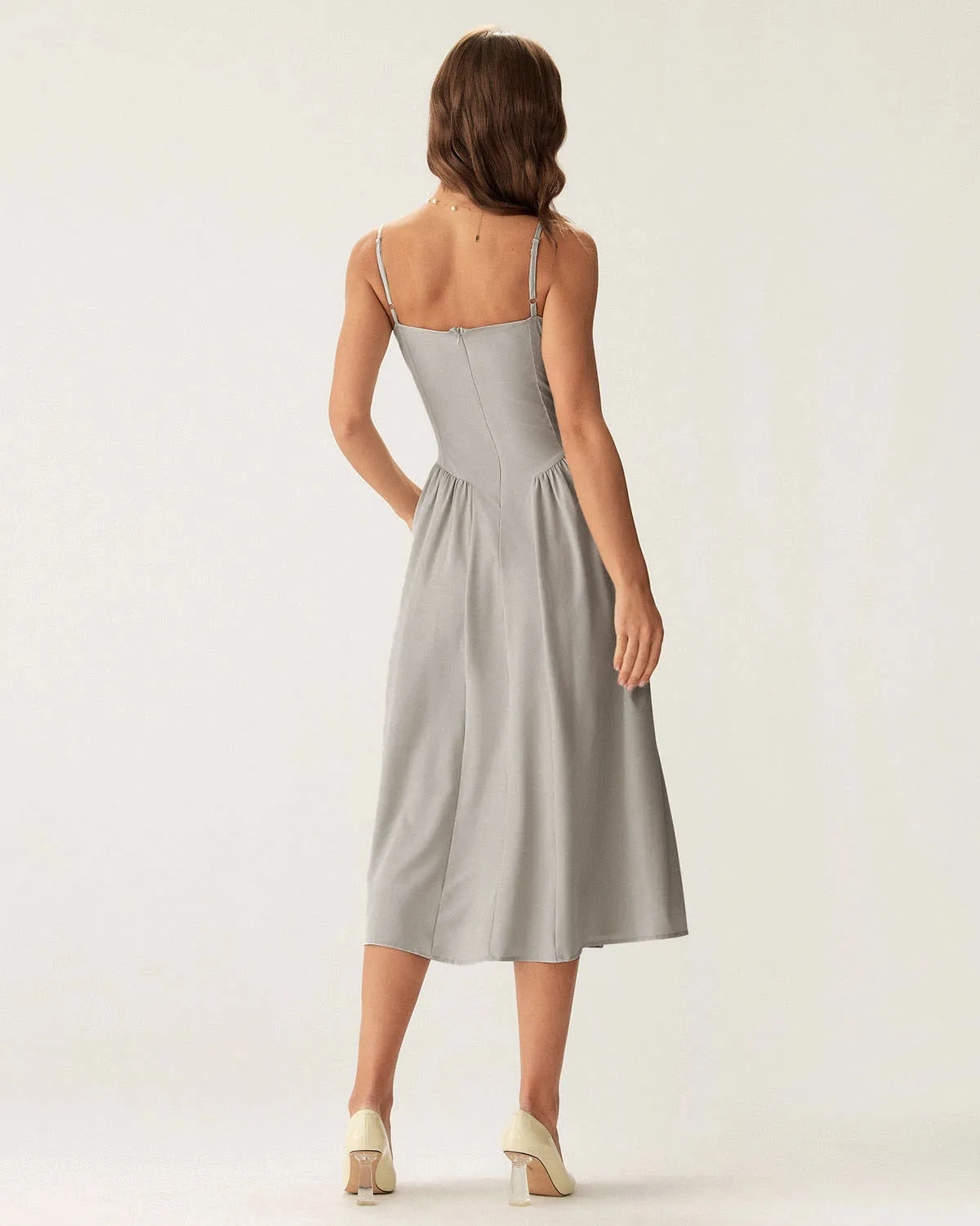 Grey Square Neck Pocket Slip Midi Dress sold by rihoas product image thumbnail 3