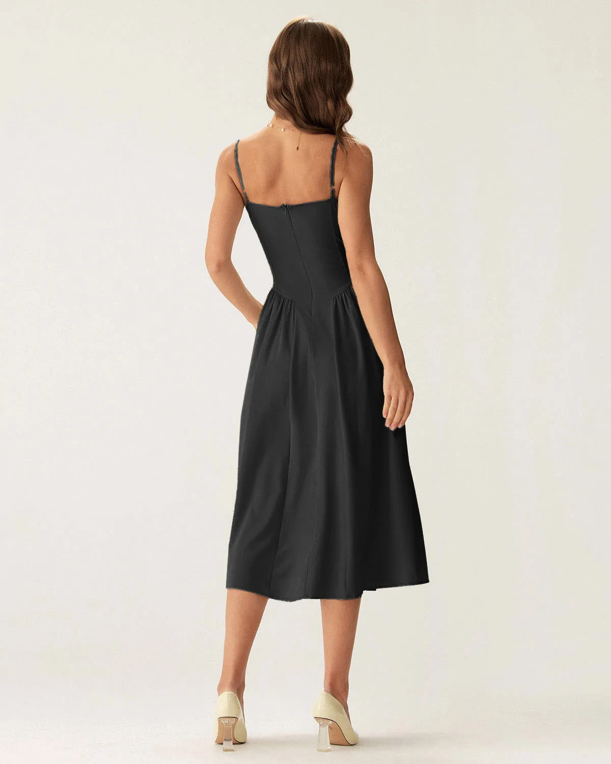 Black Square Neck Pocket Slip Midi Dress sold by rihoas product image thumbnail 4