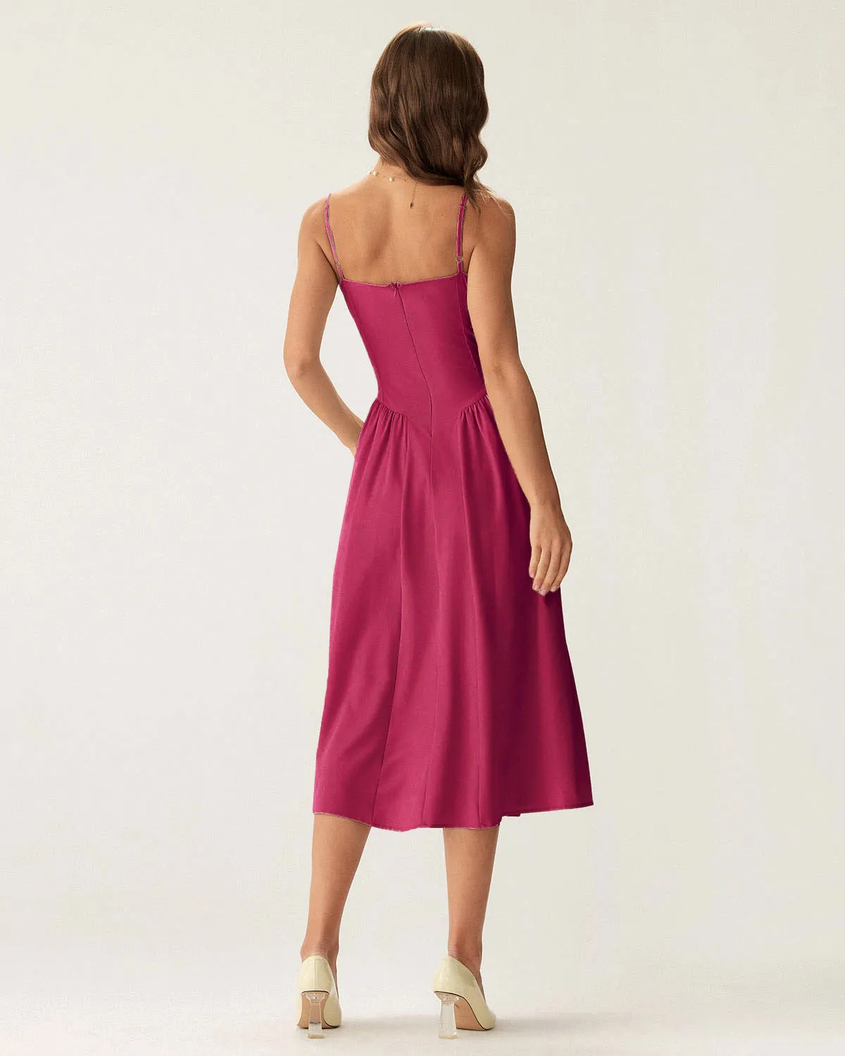 Wine Red Square Neck Pocket Slip Midi Dress sold by rihoas product image thumbnail 3