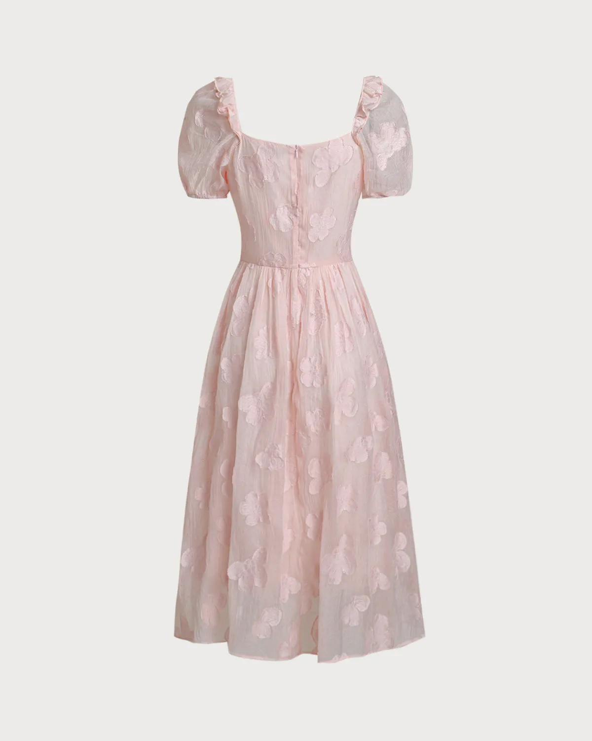 Pink Square Neck Puffed Sleeve Midi Dress sold by rihoas product image thumbnail 2