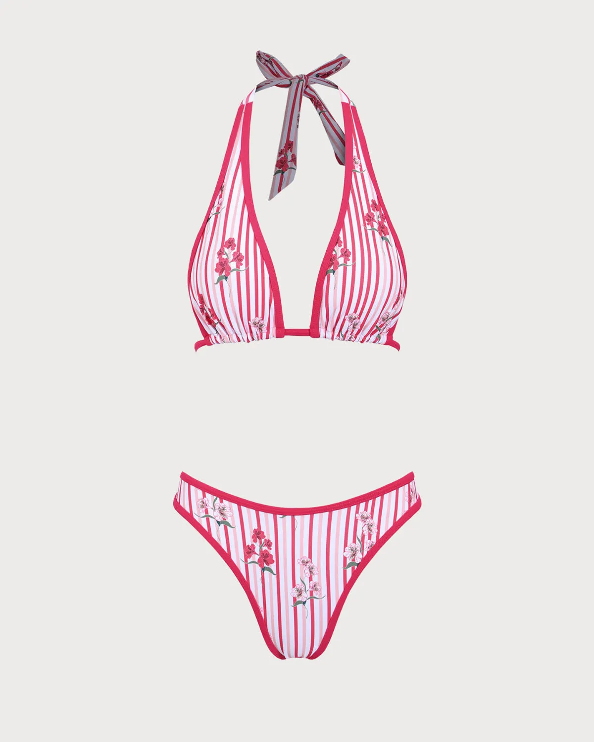 Red Floral Halter Bikini Set sold by rihoas