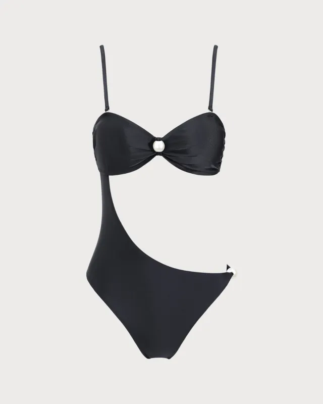 Black Pearl Embellished One-Piece Swimsuit sold by rihoas