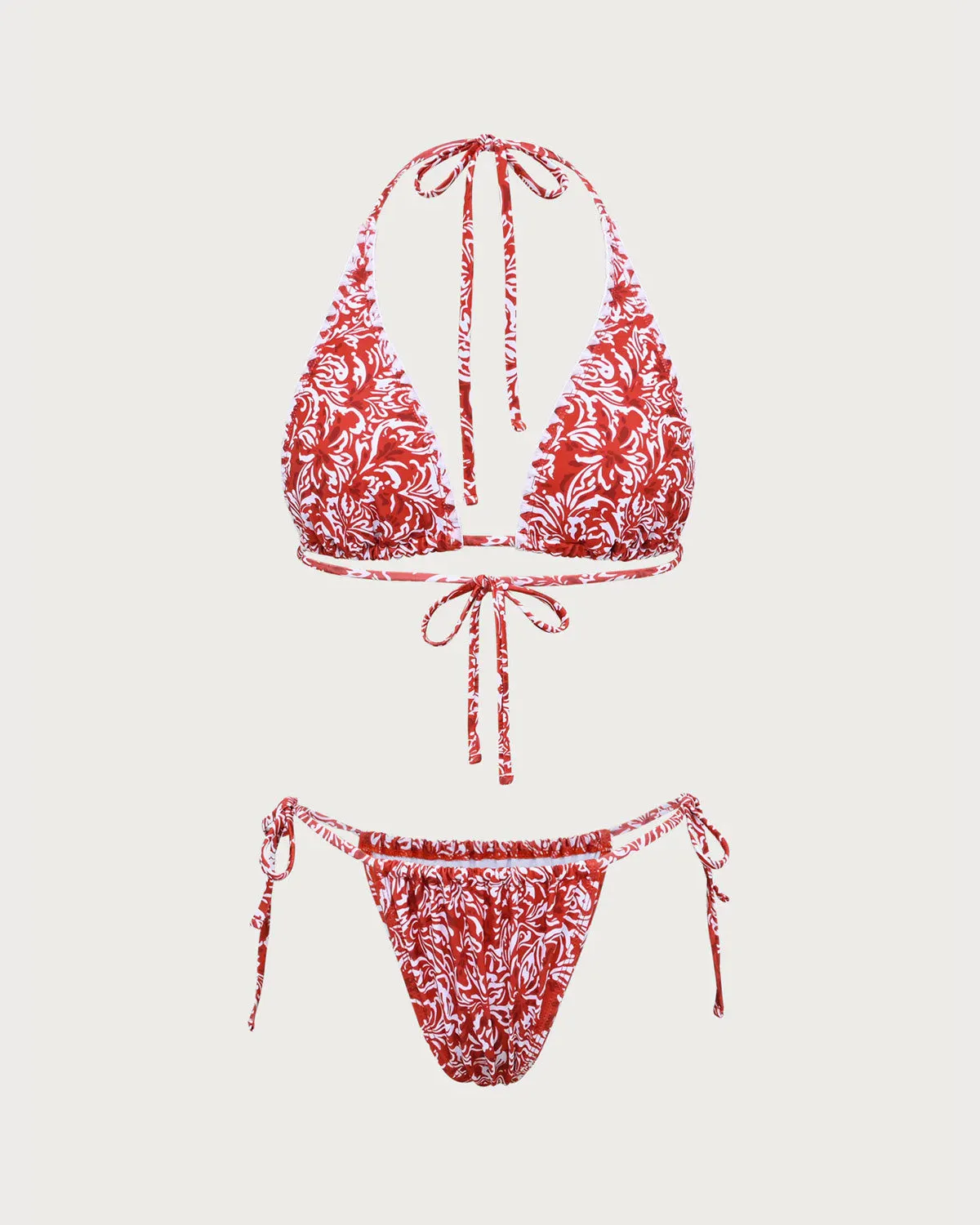 Red Floral Halter Triangle Bikini Set sold by rihoas product image thumbnail 5