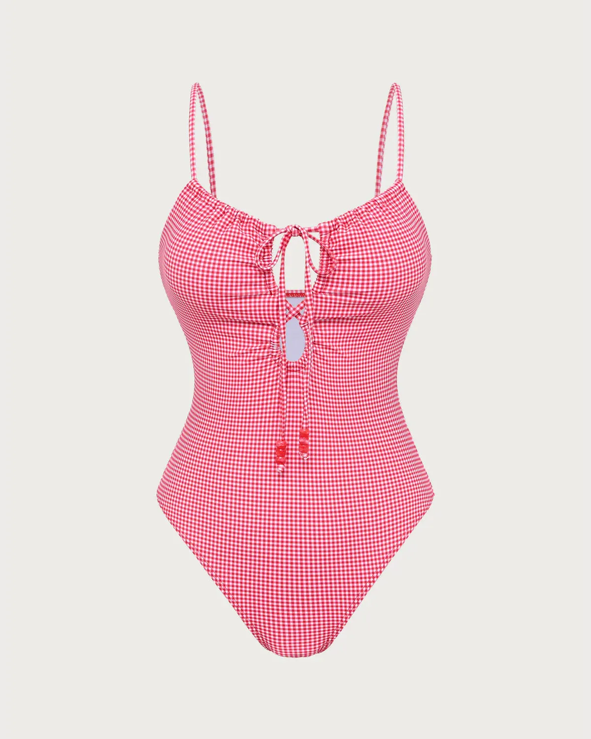 Red Plaid Bralette One-Piece Swimsuit sold by rihoas product image thumbnail 5