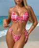 Pink Geometric Ruched Bikini Set sold by rihoas