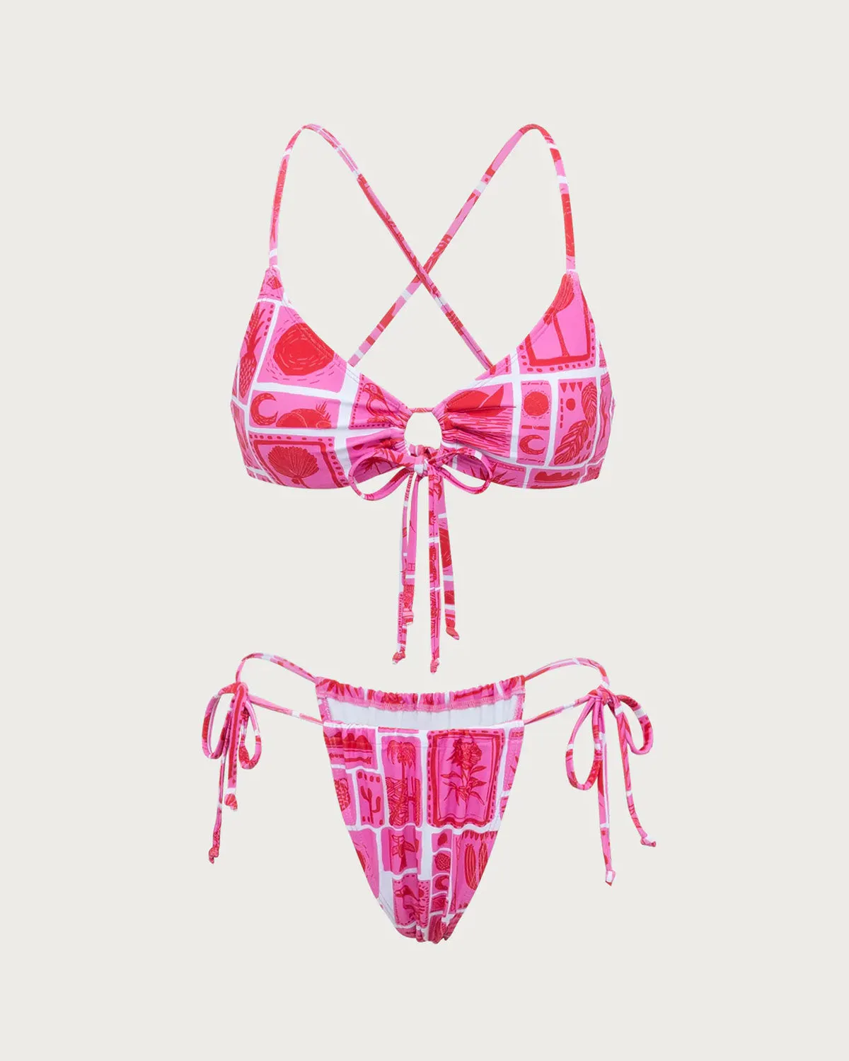 Pink Geometric Ruched Bikini Set sold by rihoas product image thumbnail 5