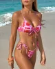 Pink Geometric Ruched Bikini Set sold by rihoas