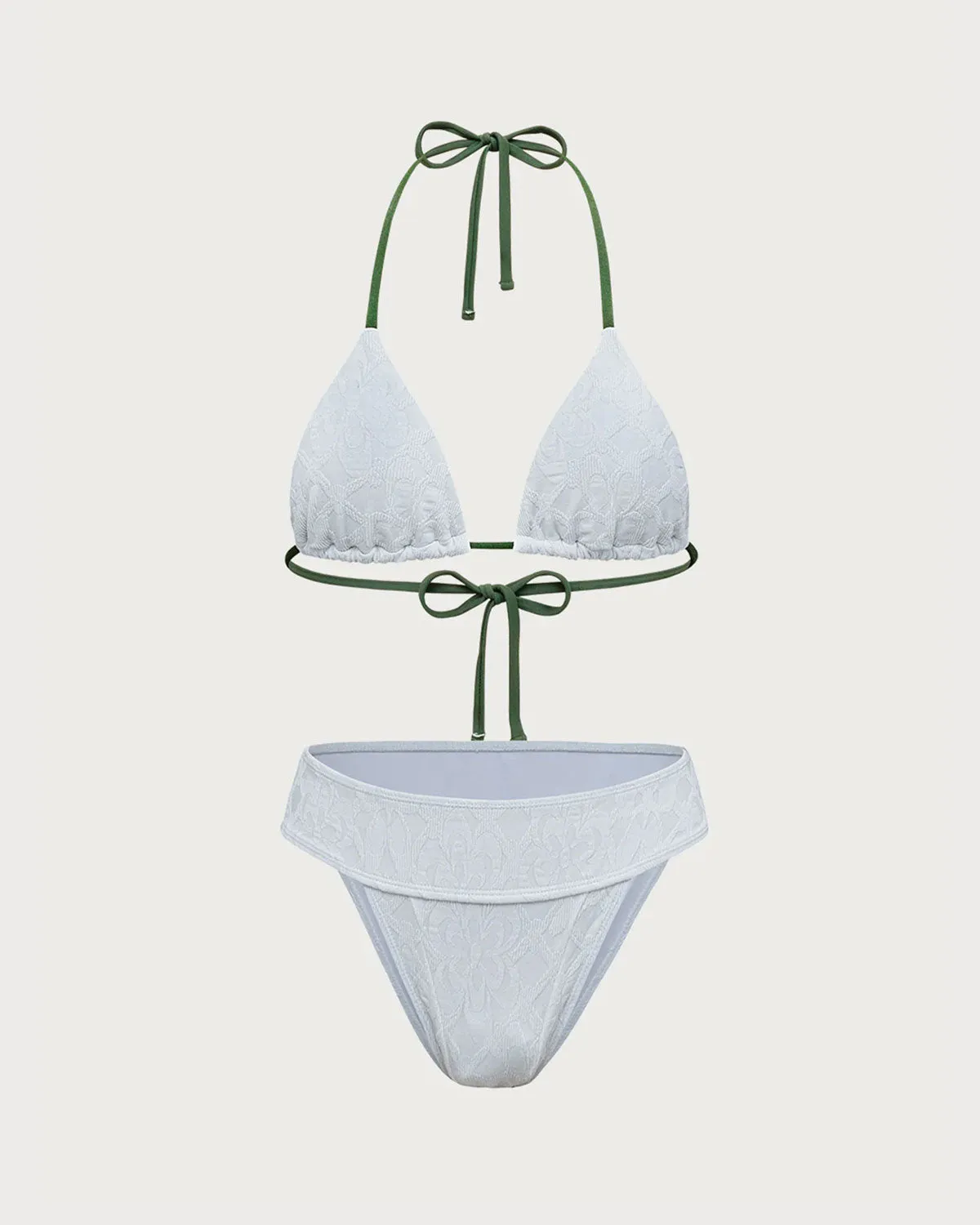 White Jacquard Contrast Bikini Set sold by rihoas product image thumbnail 3