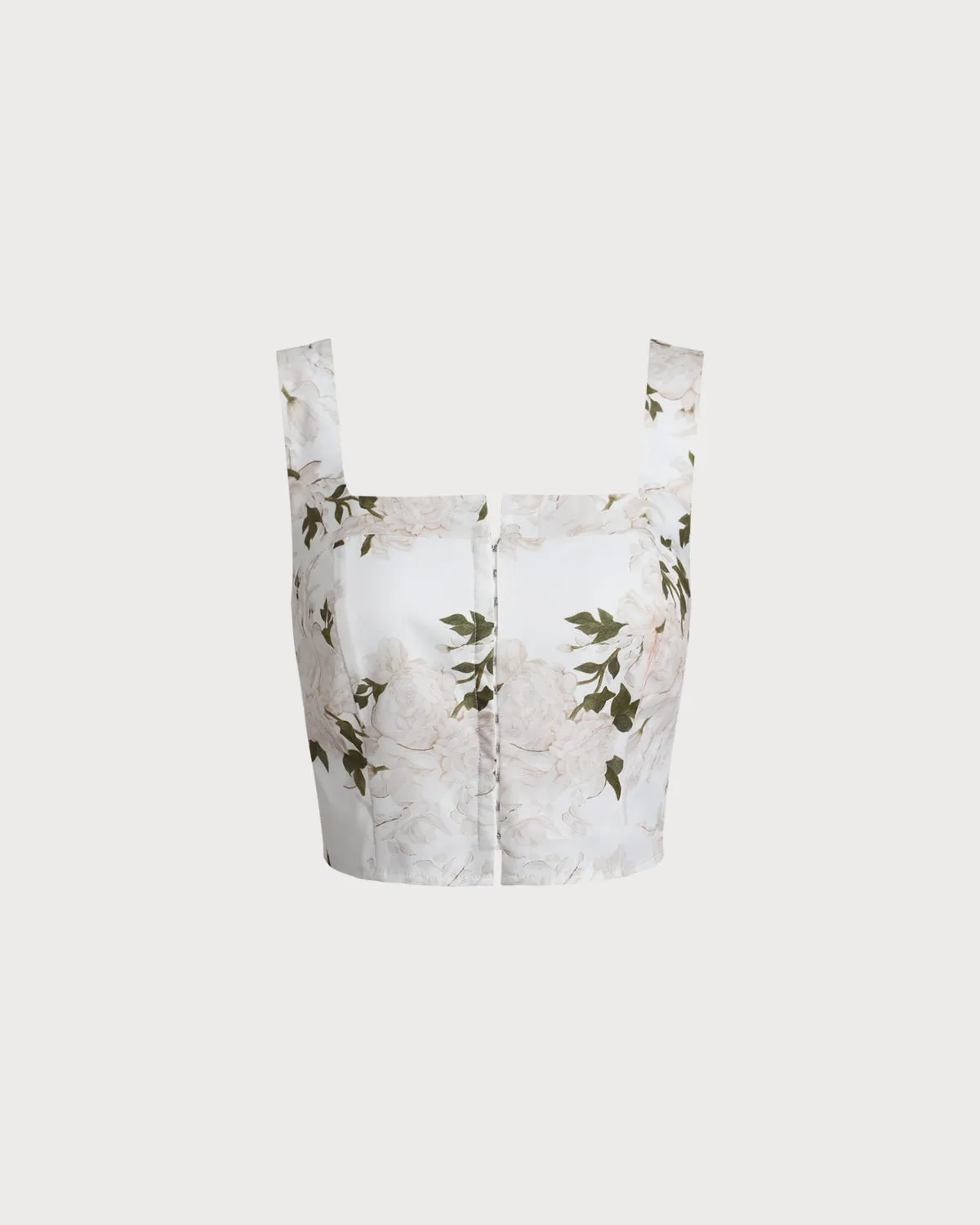 White Floral Shirred Square Neck Cami Top sold by rihoas
