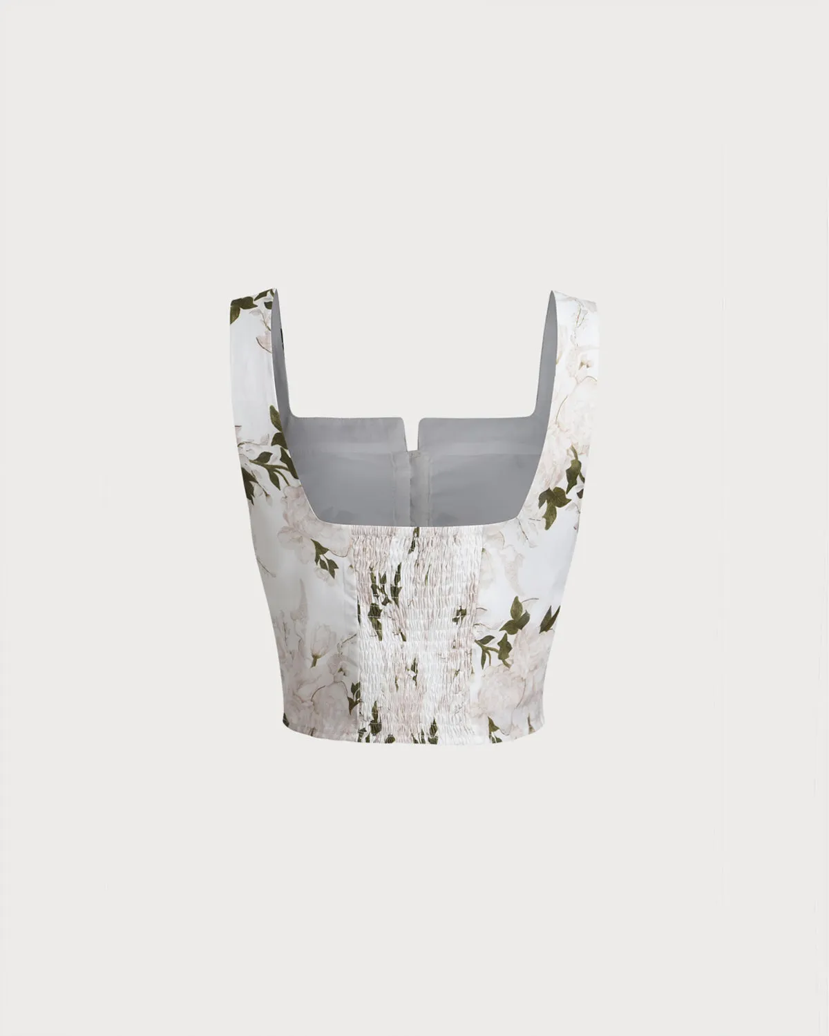 White Floral Shirred Square Neck Cami Top sold by rihoas product image thumbnail 2