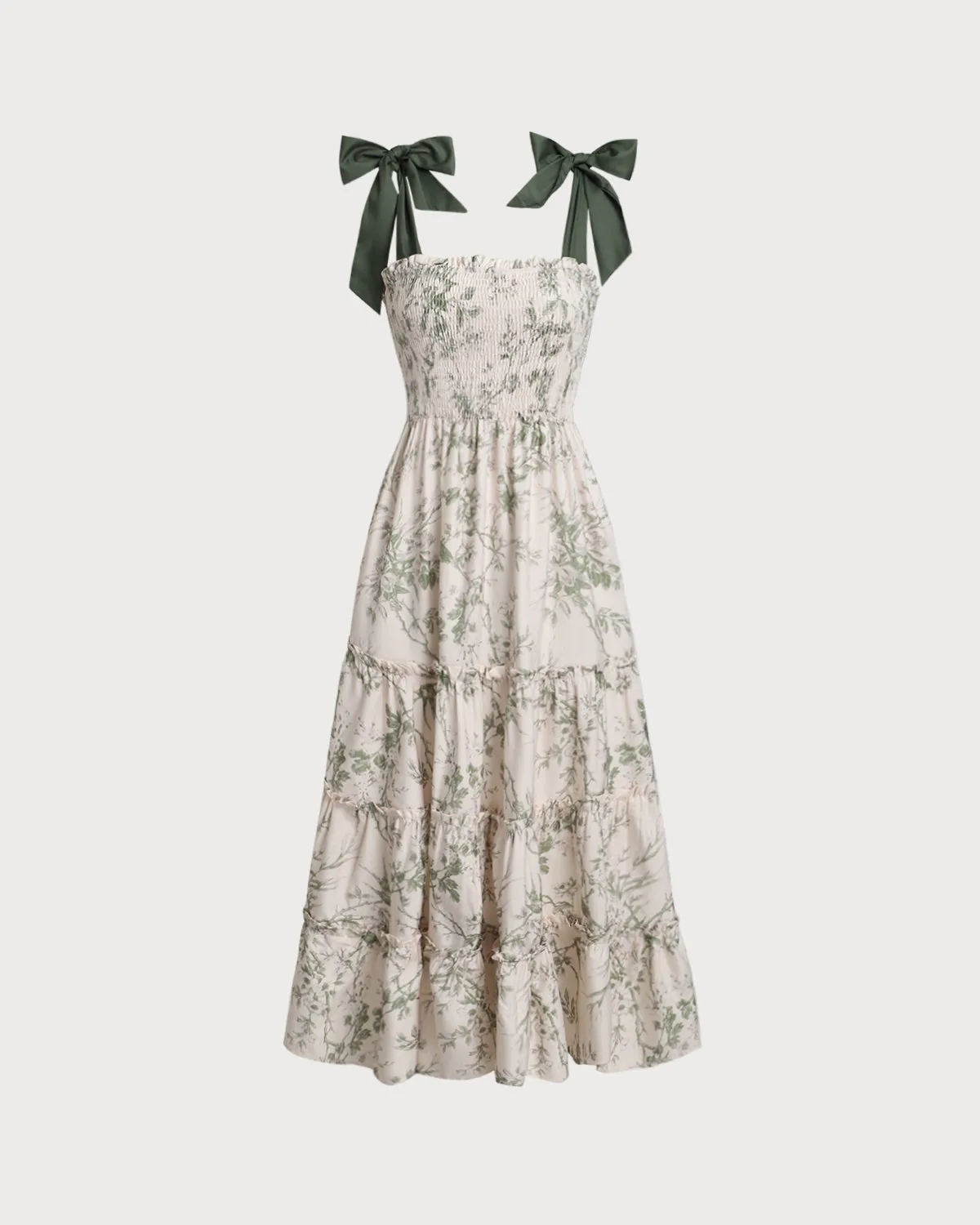 Green Floral Tie Strap Midi Dress sold by rihoas