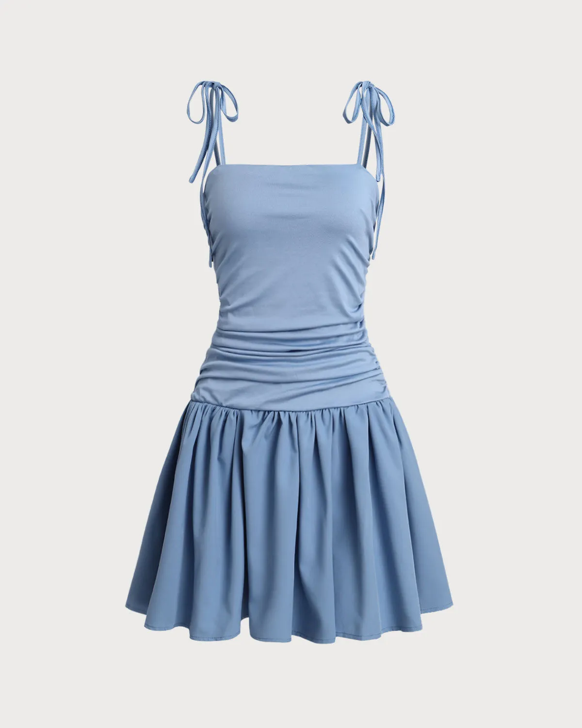 Blue Ruched Tie Strap Mini Dress sold by rihoas