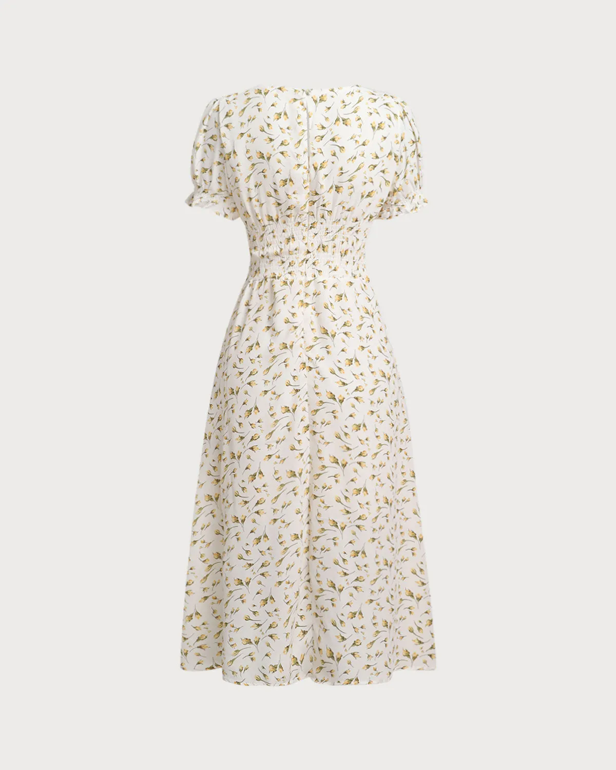 Yellow Floral Square Neck Shirred Midi Dress sold by rihoas product image thumbnail 2