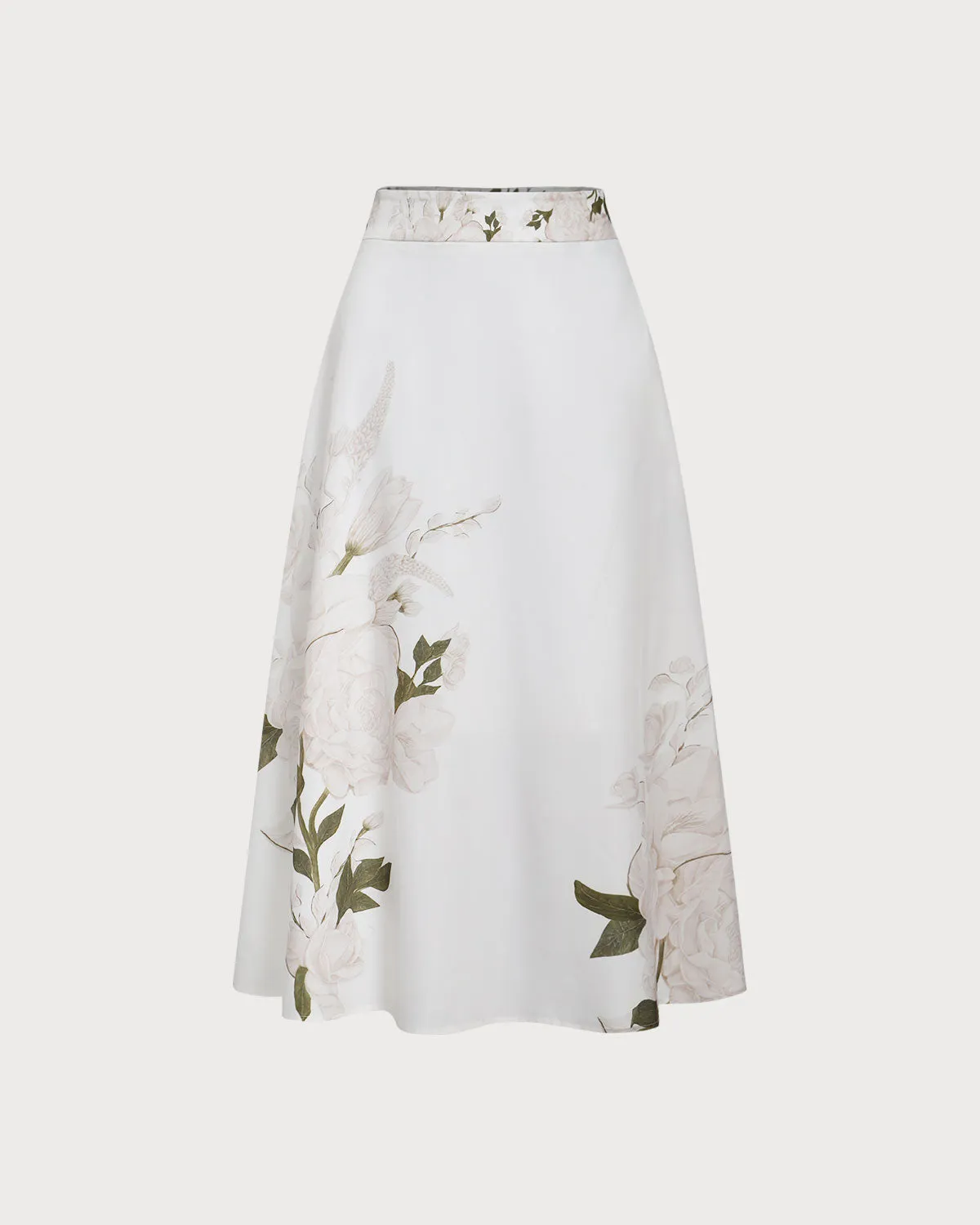 White Floral Midi Skirt sold by rihoas