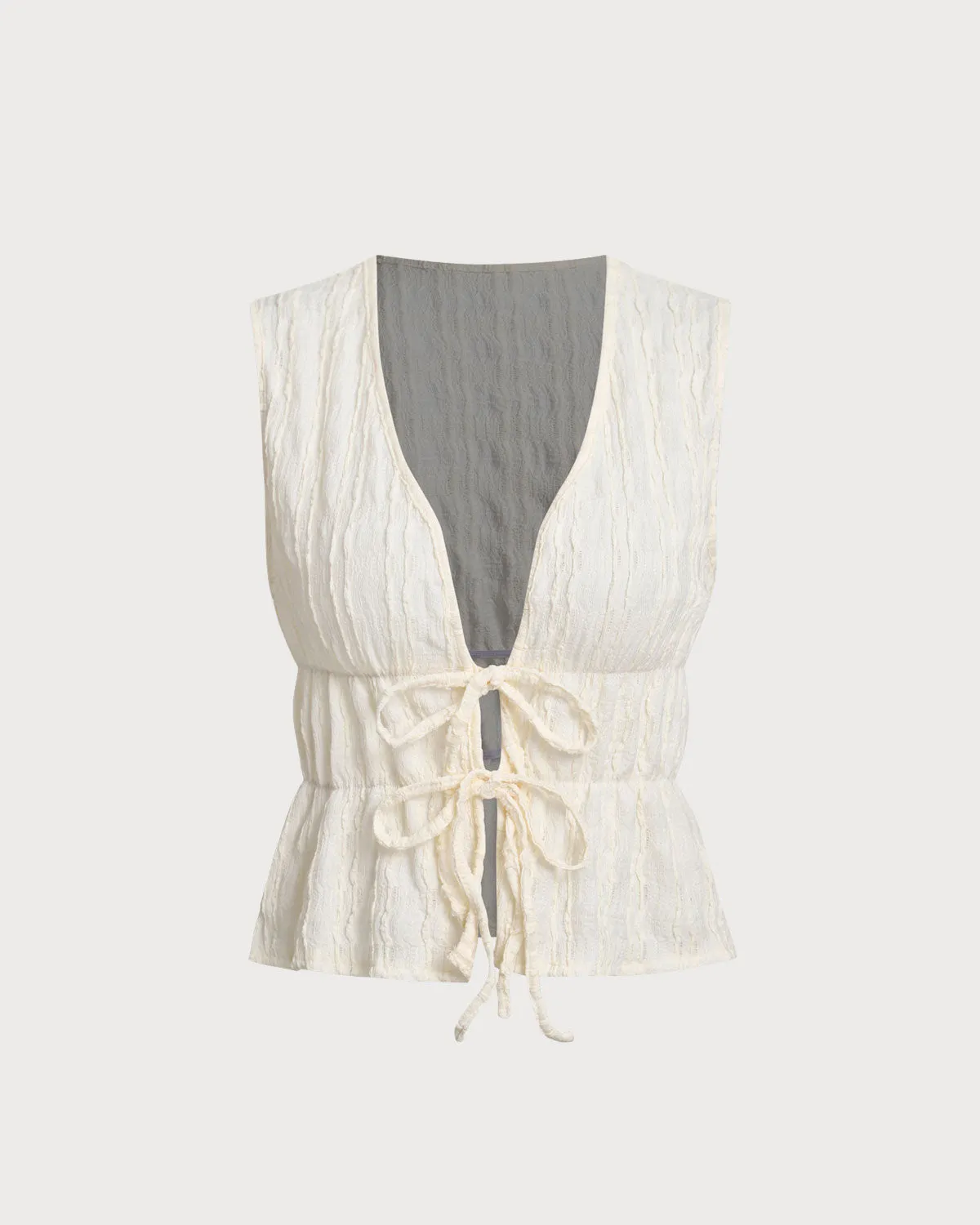 Beige Tie Front Tank Top sold by rihoas