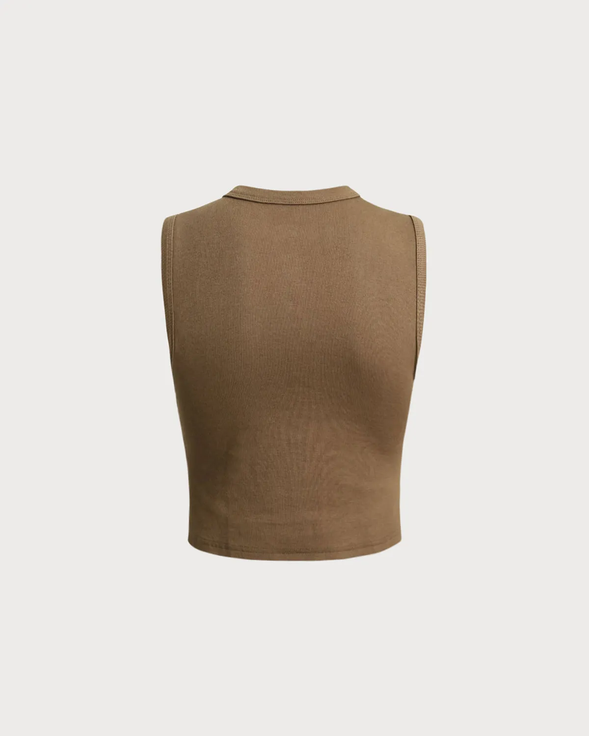 Coffee Round Neck Knit Tank Top sold by rihoas product image thumbnail 2