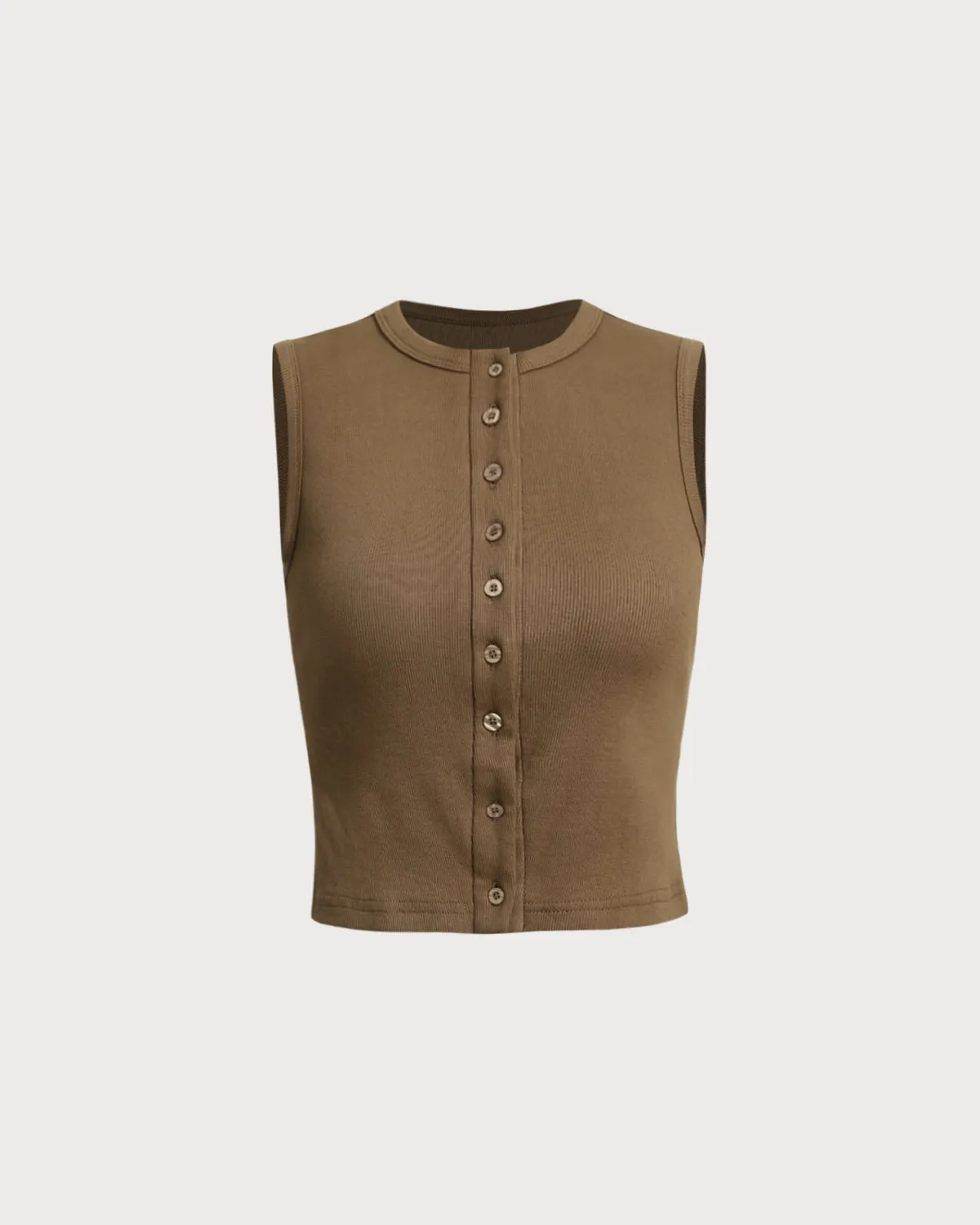 Coffee Round Neck Knit Tank Top sold by rihoas