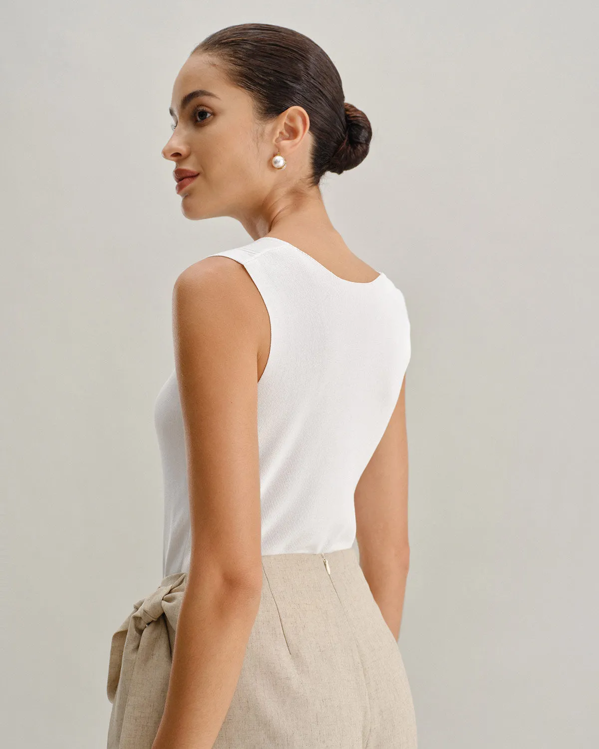 White V Neck Slim Tank Top sold by rihoas product image thumbnail 4