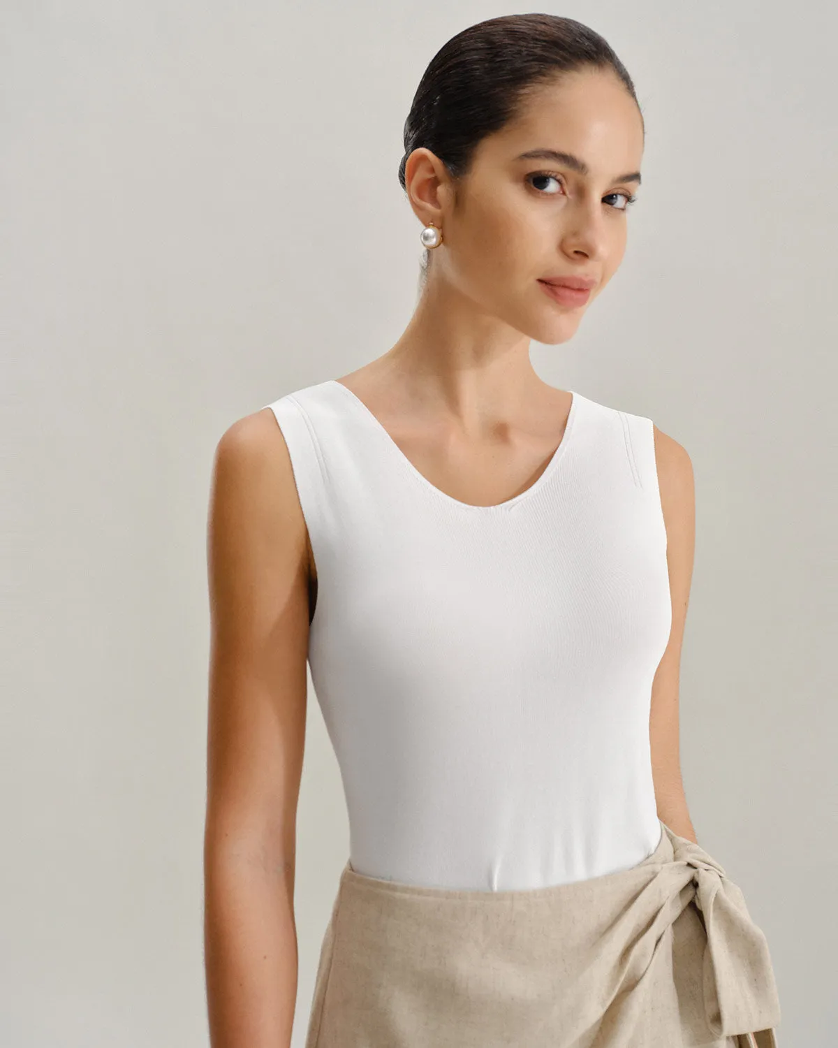 White V Neck Slim Tank Top sold by rihoas