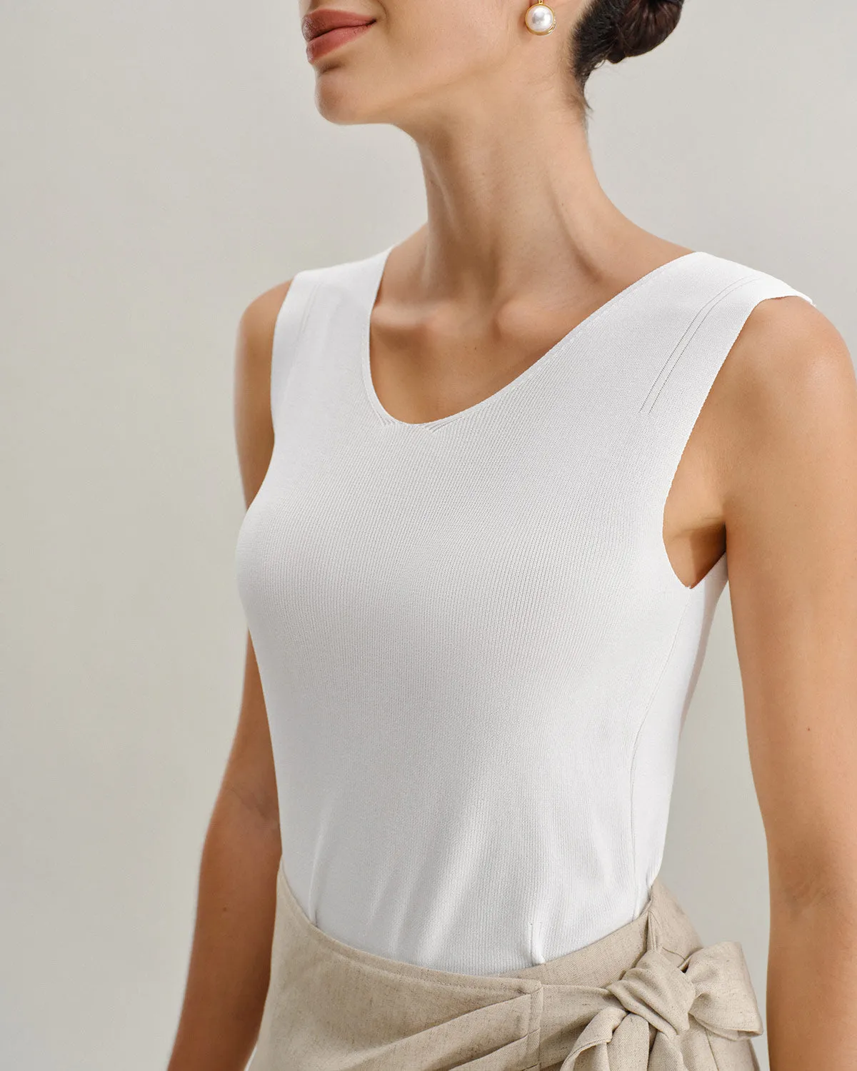 White V Neck Slim Tank Top sold by rihoas product image thumbnail 2