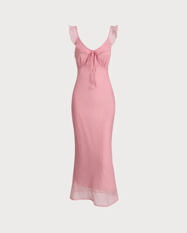 Pink Floral Ruffle Slip Maxi Dress sold by rihoas
