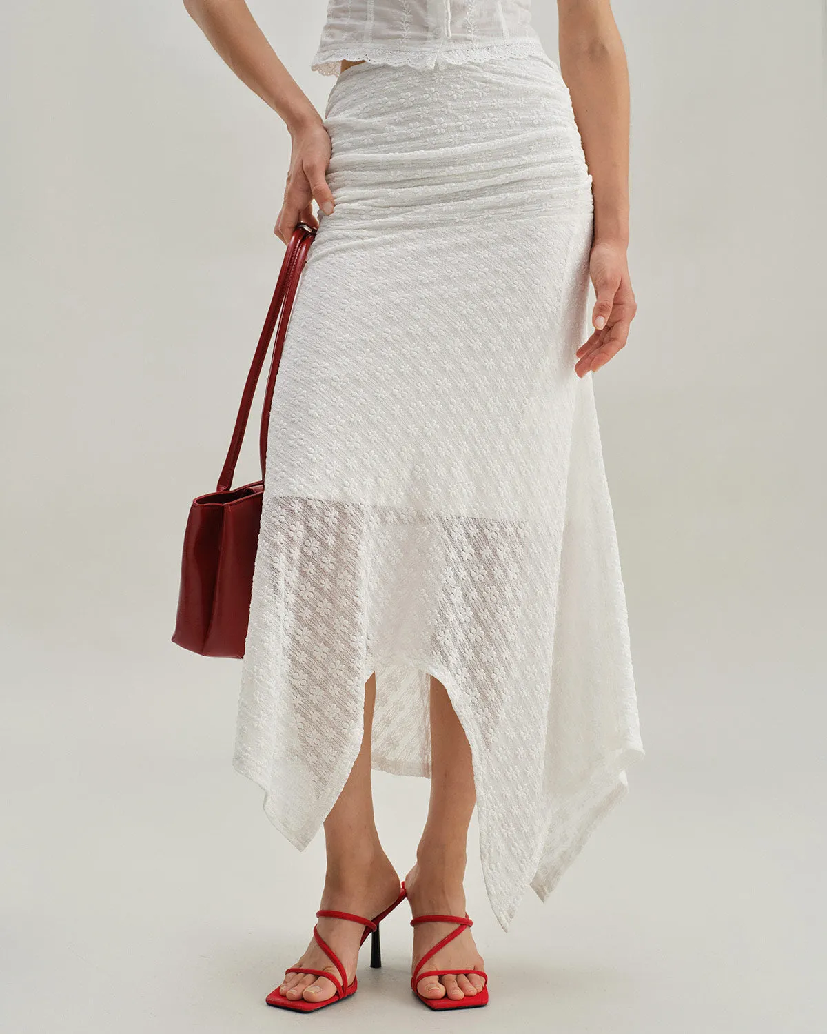 White Jacquard Mermaid Midi Skirt sold by rihoas
