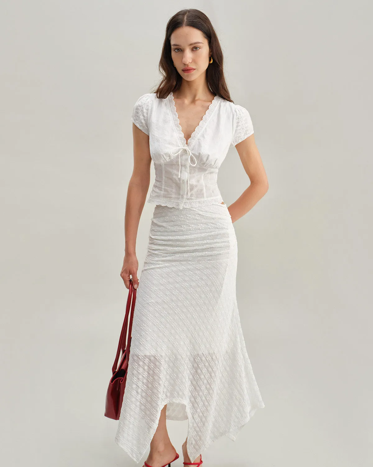 White Jacquard Mermaid Midi Skirt sold by rihoas product image thumbnail 2
