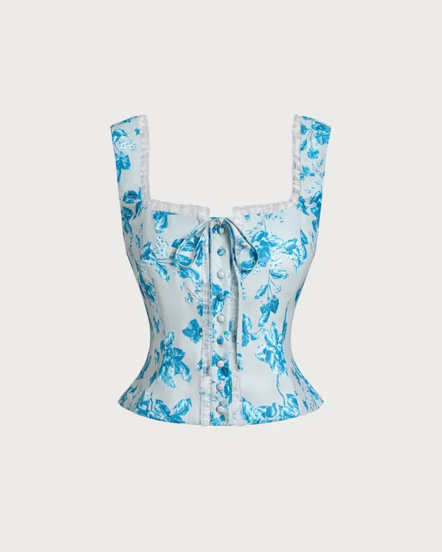 Blue Floral Square Tank Top sold by rihoas