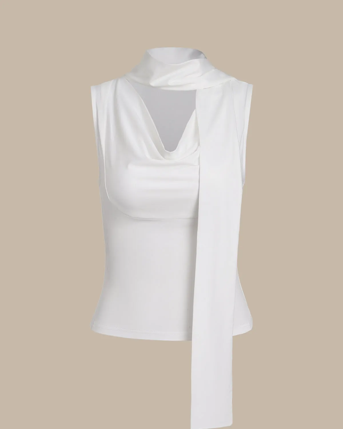 White Cowl Neck Ruched Tank Top sold by rihoas