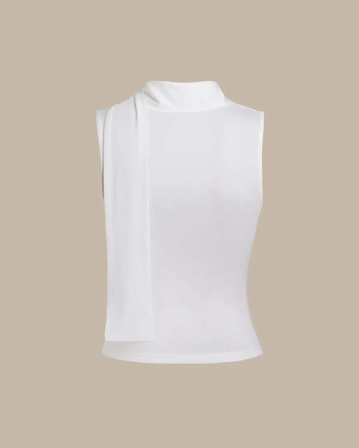 White Cowl Neck Ruched Tank Top sold by rihoas product image thumbnail 2