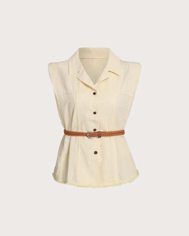 Yellow Belted Sleeveless Blouse made by rihoas