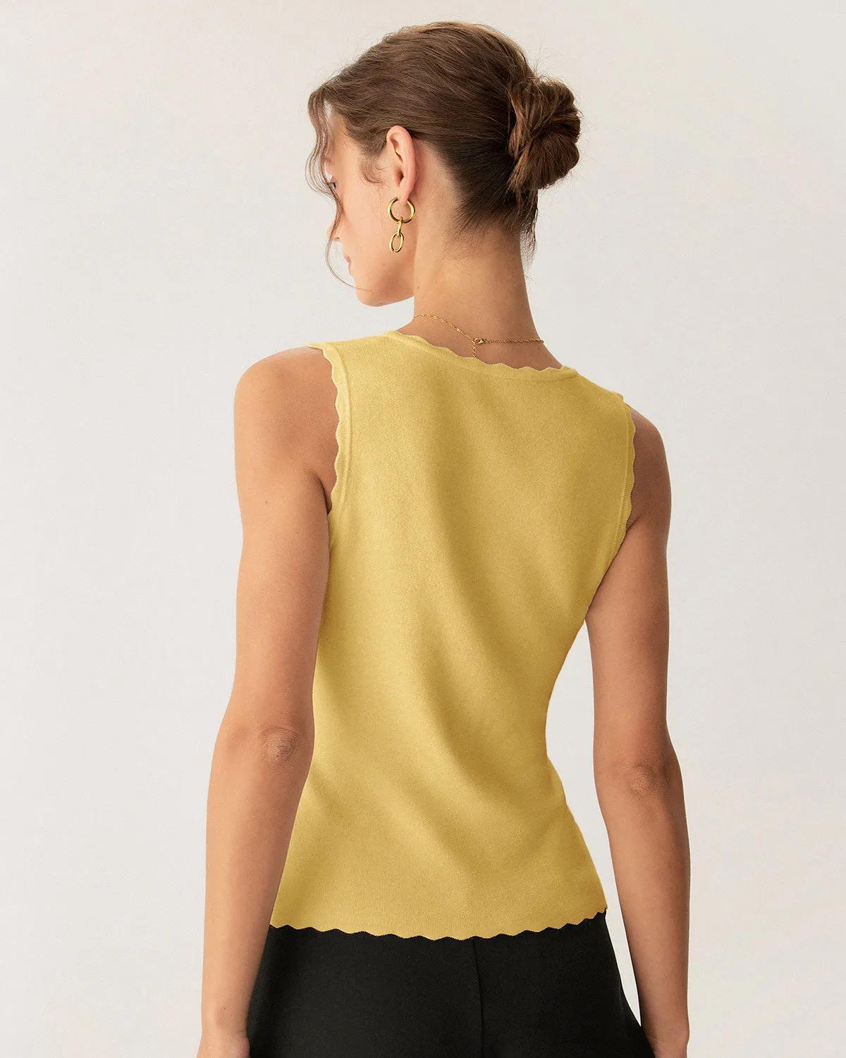 Yellow V-Neck Knit Tank Top sold by rihoas product image thumbnail 4
