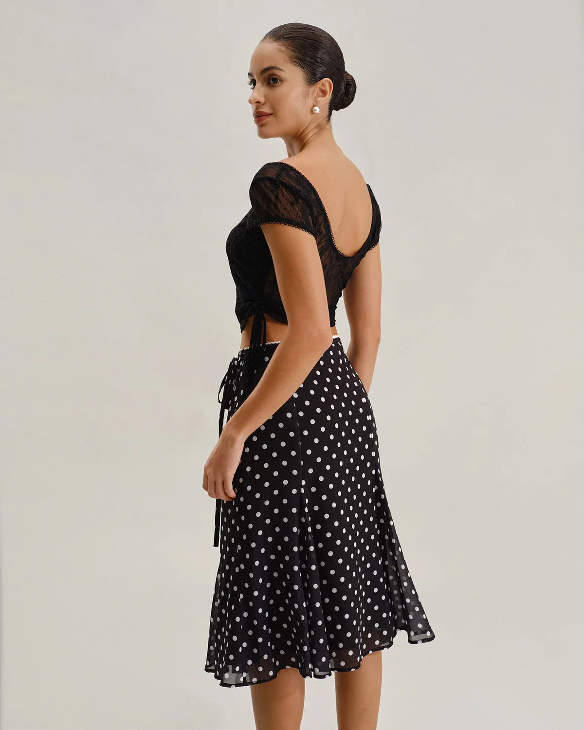 Black Polka Dot Mermaid Midi Skirt sold by rihoas product image thumbnail 4