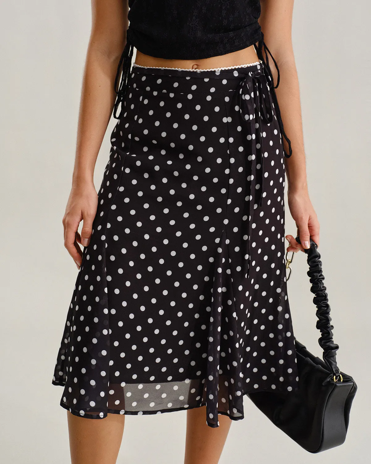 Black Polka Dot Mermaid Midi Skirt sold by rihoas