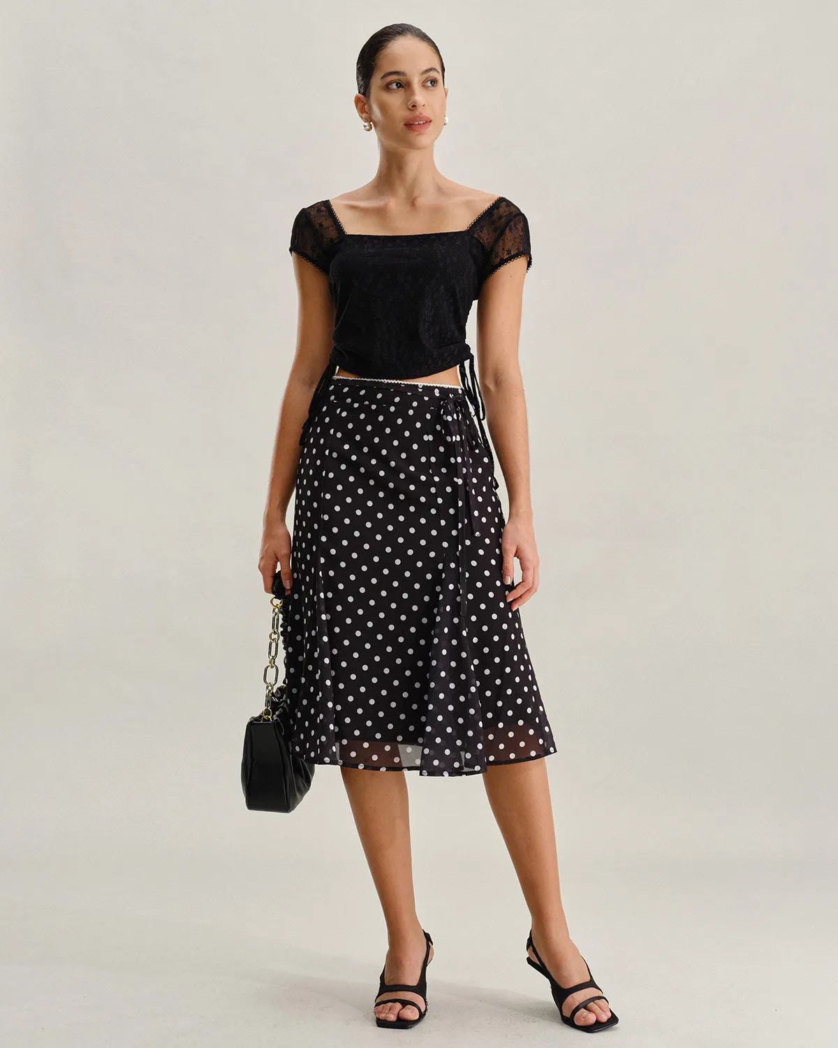 Black Polka Dot Mermaid Midi Skirt sold by rihoas product image thumbnail 2