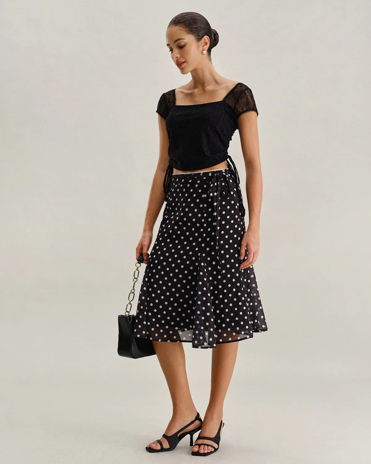 Black Polka Dot Mermaid Midi Skirt sold by rihoas product image thumbnail 3